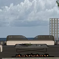 Modern Outdoor Sofa With Ocean View Fire Pit Perforated Screen And Coffee Table