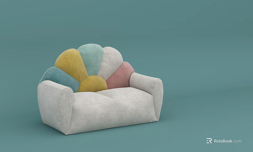 Colorful Petal Shaped Lazy Sofa With Yellow Blue Pink Gray Accents 3d model 
