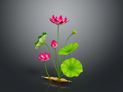 Pink Lotus Shaped Dessert With Green Leaf Decor On Black Background 3d model