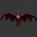 Detailed Red Dragon 3D Model With Spread Wings Horns And Scales