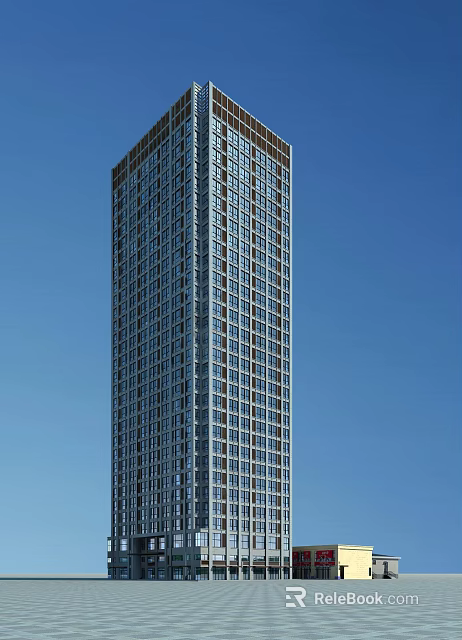Modern High Rise Office Building With Glass Curtain Wall And Blue Sky Background 3d model 