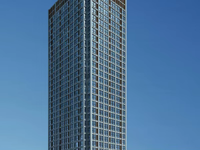 Modern High Rise Office Building With Glass Curtain Wall And Blue Sky Background 3d model