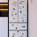 Home Kitchen Refrigerator Decorated With Colorful Cartoon Stickers In Modern Interior