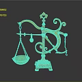 Antique Golden Balance Scale With Ornate Scrollwork Decorative Top Square Base And Golden Bowl