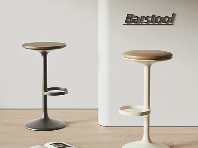 Modern Stylish Black And White Barstools With Round Seat Sturdy Base Design 3d model