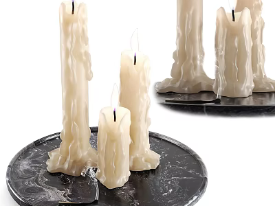 Elegant Candle Lamp Design With Dripping Wax White Candles Various Heights On Black Tray 3d model