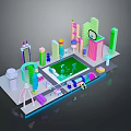 Colorful Modern Buildings In Diverse Shapes Different Heights With Green Central Urban Scene