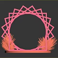 Pink Geometric Frame Structure With Circular Base And Red Decorative Elements