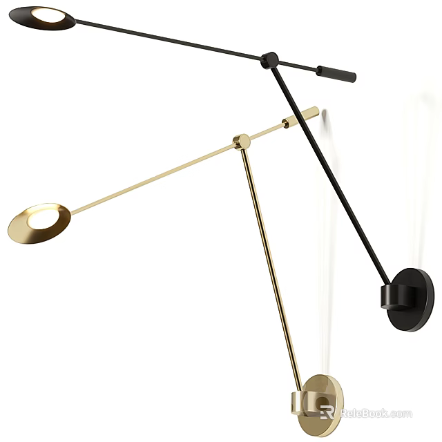 Contemporary Wall Lamp With Gold Black Metal Adjustable Arm And Minimalist Sleek Design 3d model 