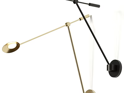 Contemporary Wall Lamp With Gold Black Metal Adjustable Arm And Minimalist Sleek Design 3d model