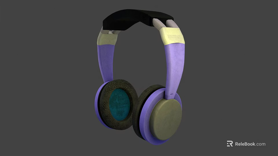 Stylish Purple Headphones With Green Ear Pads And Black Beige Headband Design 3d model 