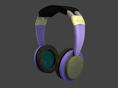 Stylish Purple Headphones With Green Ear Pads And Black Beige Headband Design 3d model