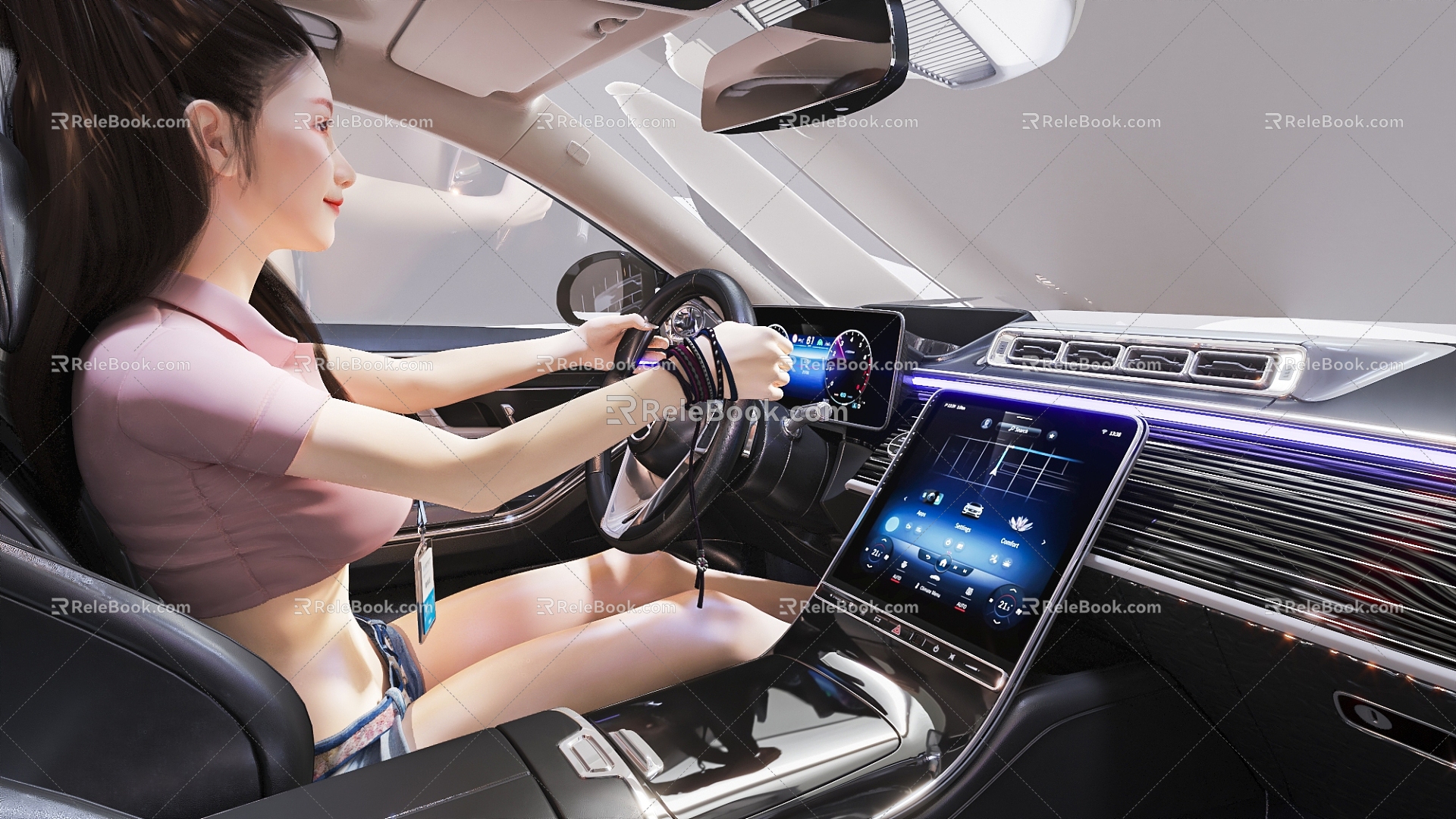 Woman Driving Woman Driving Character Driving Beauty Mercedes-Benz C Auto Show Car Interior Car Character Car sports car 3d model