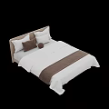Modern Double Bed With Wooden Headboard White Bedspread And Multiple Pillows 3d model