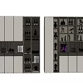 Modern Layered Wine Cabinet Design With Wine Bottles Glasses And Figurines