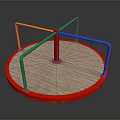 Playground Spinning Platform With Colorful Railings Red Base And Wooden Surface