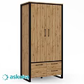Modern Wooden Cabinet With Wood Grain Black Frame Double Doors And Four Drawers