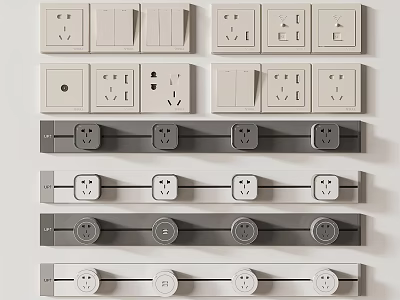 Sleek Modern Switch Panels With Single Double Switches And Power Sockets In White Grey 3d model