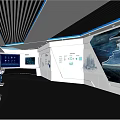 Modern Tech Exhibition Hall With Digital Screens Data Visualization And Display Counters