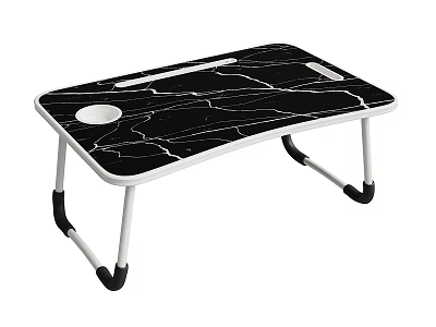 Foldable Functional Desk with Black Marble Texture White Legs Cup Holder and Pen Slot 3d model