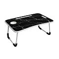 Foldable Functional Desk with Black Marble Texture White Legs Cup Holder and Pen Slot