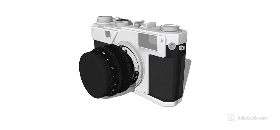 Vintage Style Digital Camera With White And Black Body And Lens Cap 3d model 