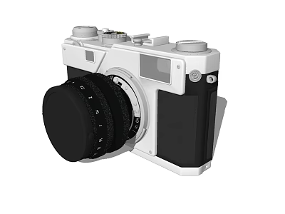 Vintage Style Digital Camera With White And Black Body And Lens Cap 3d model