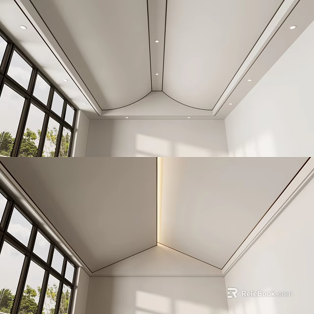 Modern Ceiling Design With Recessed Lighting And Linear Decorative Elements 3d model 