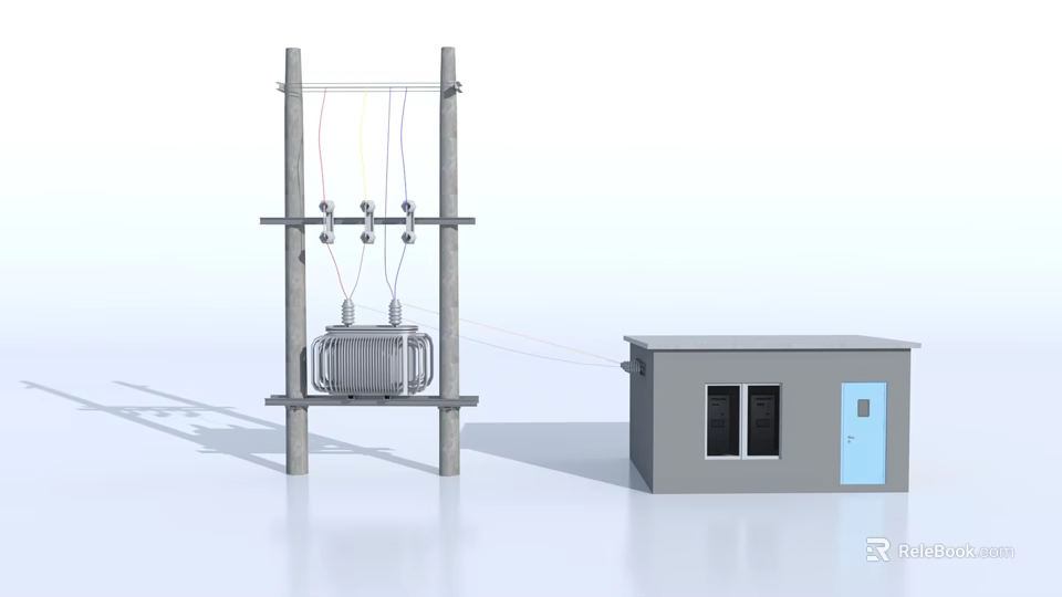 Public Electrical Power Facility With Utility Pole Transformer Power Lines And Small Control Shed 3d model 