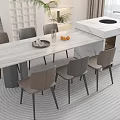 Modern Dining Table Set With Marble Top Dining Chairs Potted Plant And Fruit Decor