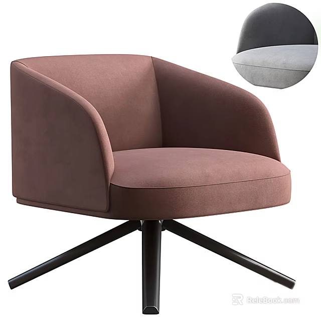 Taupe Upholstered Accent Chair With Armrests And Black Metal Base Modern Design 3d model 