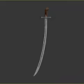 Traditional Curved Sword With Red Handle And Shiny Metal Blade On Dark Background