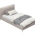 Modern Minimalist Single Bed With Light Gray Upholstered Headboard And Soft Pillows Blankets