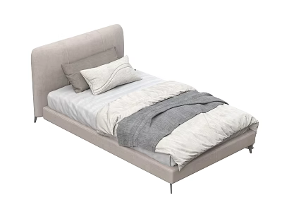 Modern Minimalist Single Bed With Light Gray Upholstered Headboard And Soft Pillows Blankets 3d model