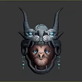 Mythical Horned Fantasy Mask With Blue Glowing Eyes And Ornate Design