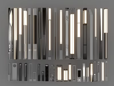 Different Designs of Linear Light Fixtures with Metal Frames and LED Lighting 3d model