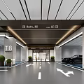 Modern T8 Parking Garage Interior With Directional Arrows Black Car And Plants