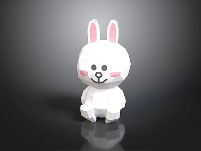 White Origami Rabbit Toy With Pink Ears Cheeks Black Eyes Nose Standing On Black Background 3d model