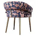 Modern Accent Chair With Tropical Leaf Pattern Navy Blue Fabric And Black Metal Legs