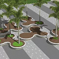Modern Irregular Tree Pits Landscape Design With Palm Trees And Paved Ground 3d model