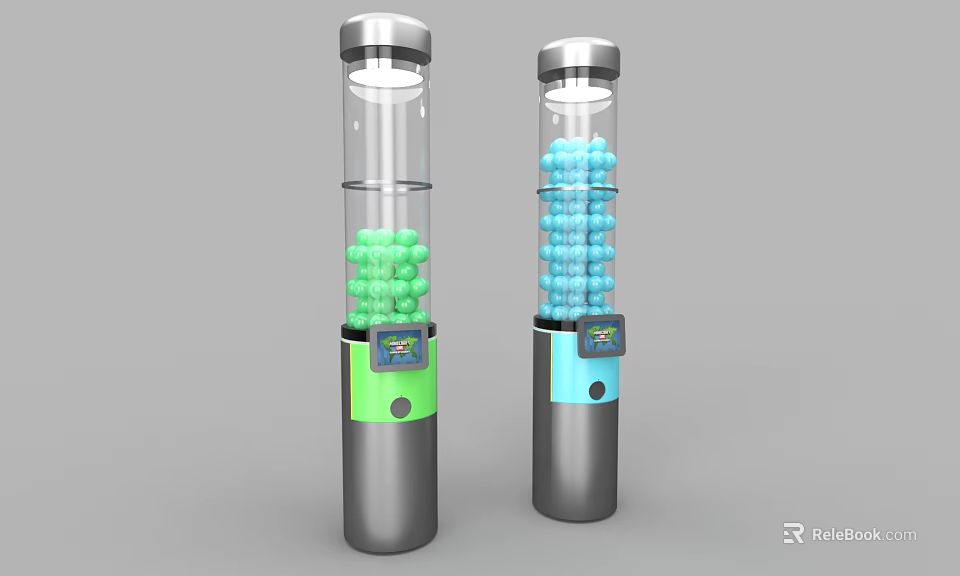 Interactive Play Equipment With Transparent Cylinders Green Blue Balls And Control Panels 3d model 