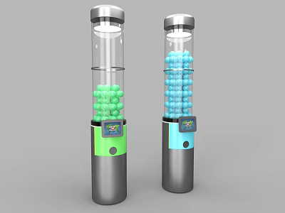 Interactive Play Equipment With Transparent Cylinders Green Blue Balls And Control Panels 3d model