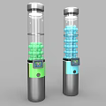 Interactive Play Equipment With Transparent Cylinders Green Blue Balls And Control Panels