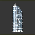 Cartoon Scene Featuring Modern Blue Transparent Skyscraper With Geometric Windows And Structure 3d model