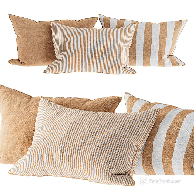 Soft Striped Throw Pillows In Beige And Brown Linen Fabric For Sofa Decor 3d model 