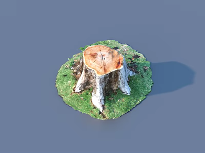 Natural Tree Stump With Circular Cross Section Growth Rings And Green Grass 3d model
