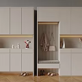 Modern Light Colored Shoe Cabinet with Hooks Coats Bags Storage Decorative Items on Wooden Floor