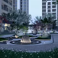 Scenic Wall in Modern Courtyard Landscape With Water Features Greenery and Lighting
