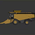Yellow Agricultural Harvester With Large Front Cutting Blades And Cab