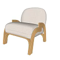 Modern Leisure Chair With Curved Wooden Frame And Soft Beige Upholstered Seat